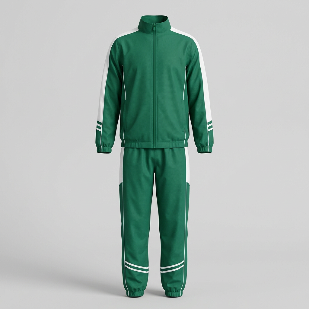 Green & White Two-Piece Tracksuit (Men's & women's S–XXL · kids' 4–16 · jacket and pants · green/white) — Clothing product photo