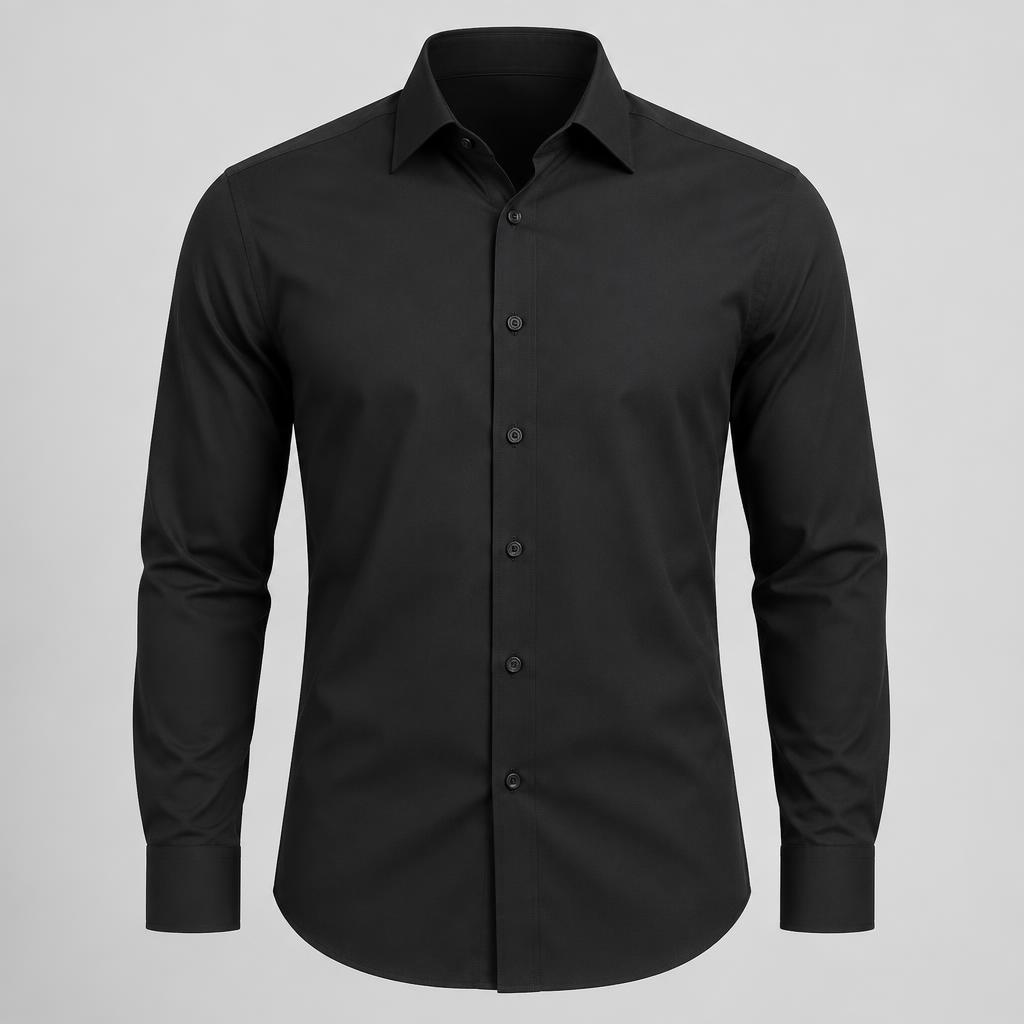 Men's Long-Sleeve Dress Shirt — Black (Black · Long sleeve · Sizes S–XXL) — Clothing product photo