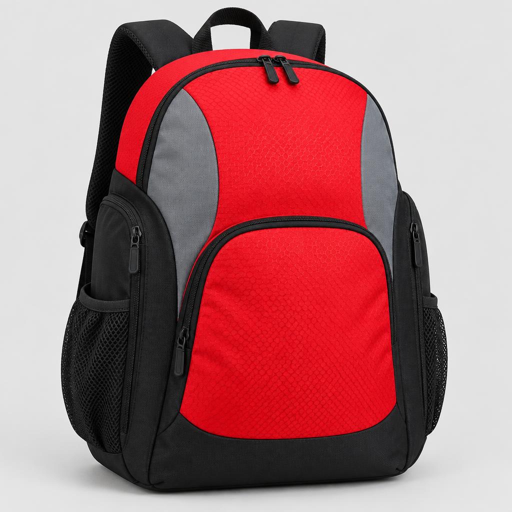 Red & Black Multi-Pocket Everyday Backpack (Brand New) (Brand new · Multi-pocket · Padded straps) — Clothing product photo