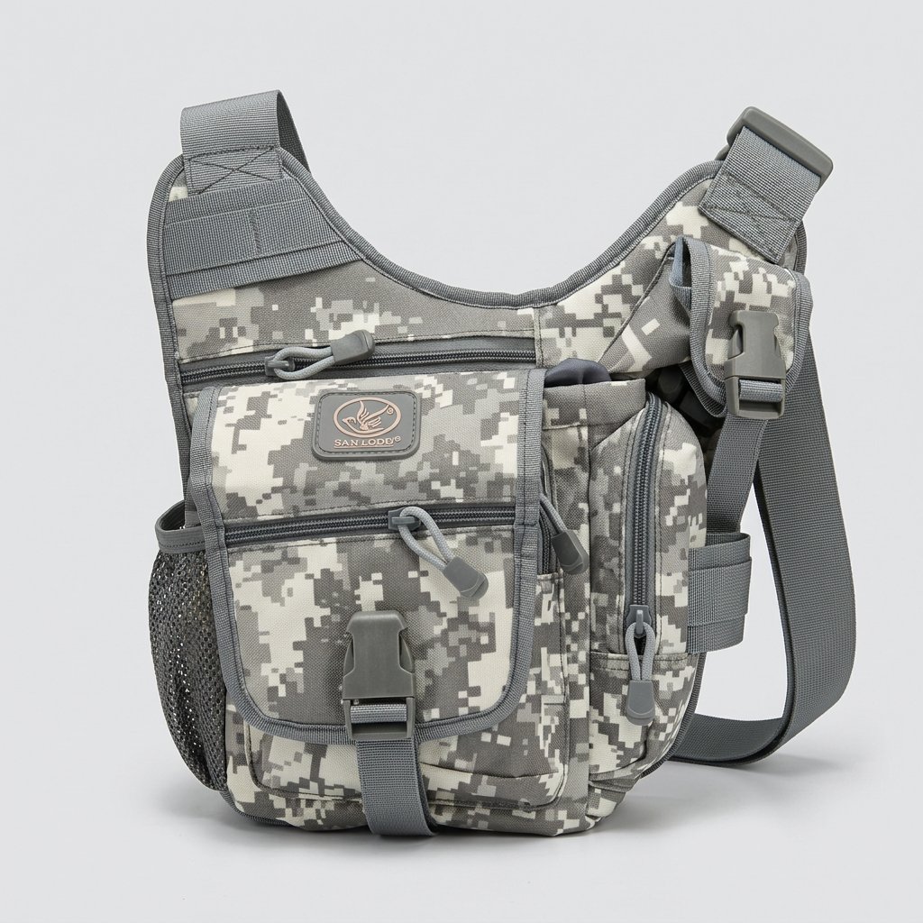 SANLODO Digital Camo Tactical Sling Bag (Grey digital camouflage · multi-pocket sling design · adjustable harness) — Outdoor & BBQ product photo